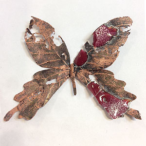 Copper foil and vitreous enamel butterfly