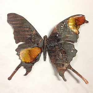 Copper foil and vitreous enamel butterfly